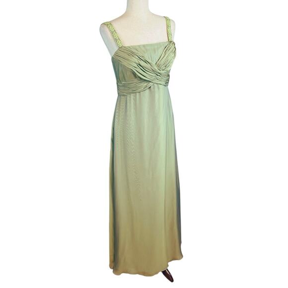 Cameron Blake Two Piece Formal Silk Chiffon Gown Jacket Dress Green Beaded Sz 10 - Picture 8 of 11